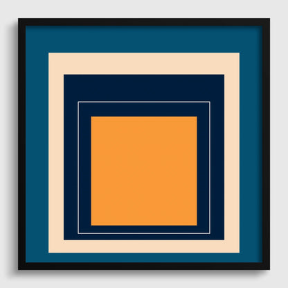 Josef Albers Inspired 'Metro' Giclee Print: Mid-Century Modern Art, Blue & Orange Homage to the Square