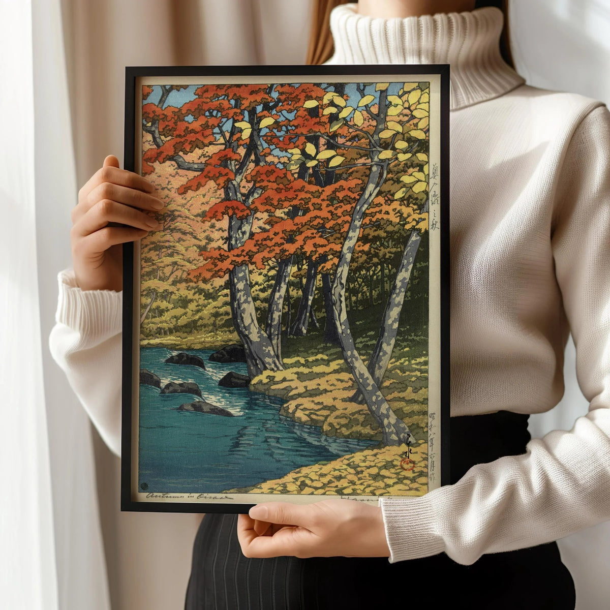 Estampe de forêt automnale de Kawase Hasui : Art japonais de l'estampe sur bois, Ruisseau tranquille