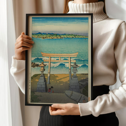 Estampe de l'océan Pacifique de Kawase Hasui : Art japonais sur bois vintage