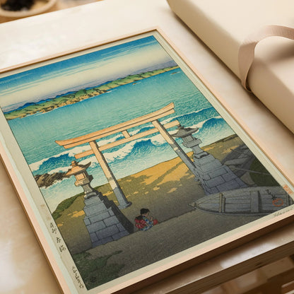 Estampe de l'océan Pacifique de Kawase Hasui : Art japonais sur bois vintage