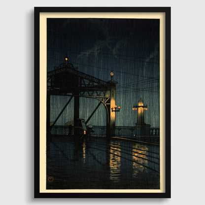 Estampe Pont Shin Ohashi de Kawase Hasui : Art japonais sur bois vintage