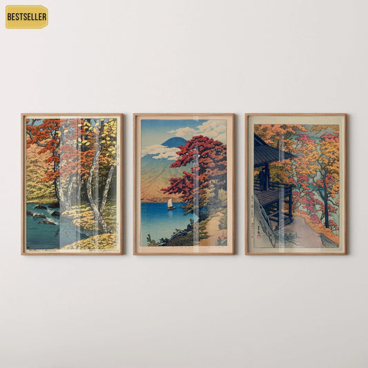 Kawase Hasui Japanese Autumn Landscape Print Set: Lake Chuzenji & Furukoda Falls