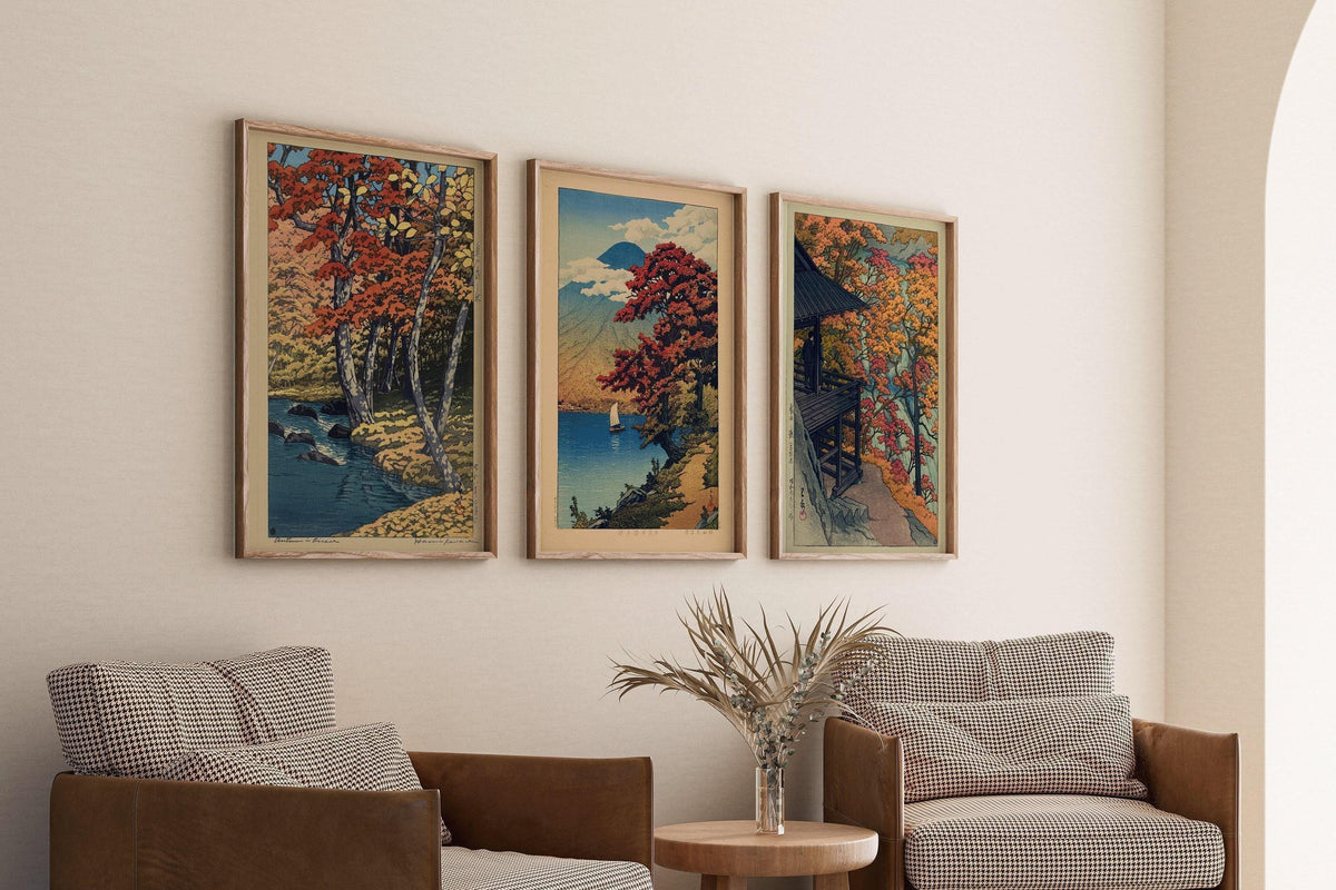Kawase Hasui Japanese Autumn Landscape Print Set: Lake Chuzenji & Furukoda Falls