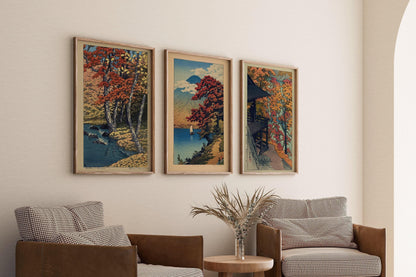 Kawase Hasui Japanese Autumn Landscape Print Set: Lake Chuzenji & Furukoda Falls