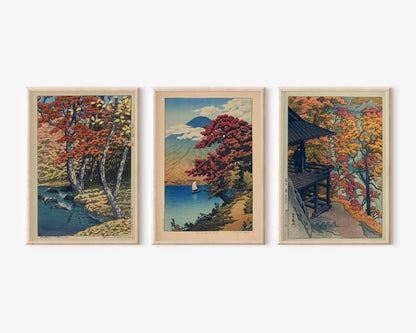 Kawase Hasui Japanese Autumn Landscape Print Set: Lake Chuzenji & Furukoda Falls