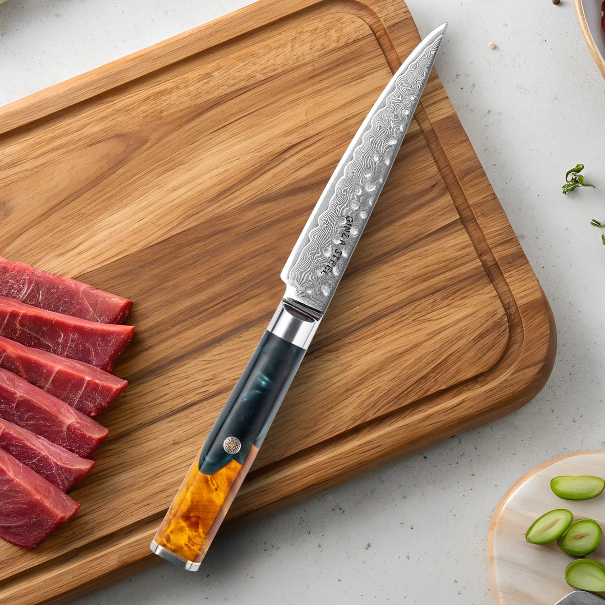 Kaze Katana Utility Knife 6″ | Damascus Steel by Ginza Steel
