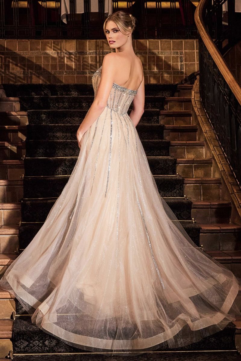 ROBE BUSTIER ORNÉE DE CRISTAUX AVEC SURJUPE