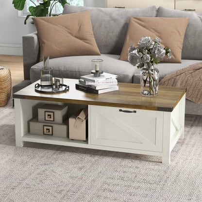 Table basse Lowen Farmhouse avec tiroir et étagère de rangement ouverte - Marron