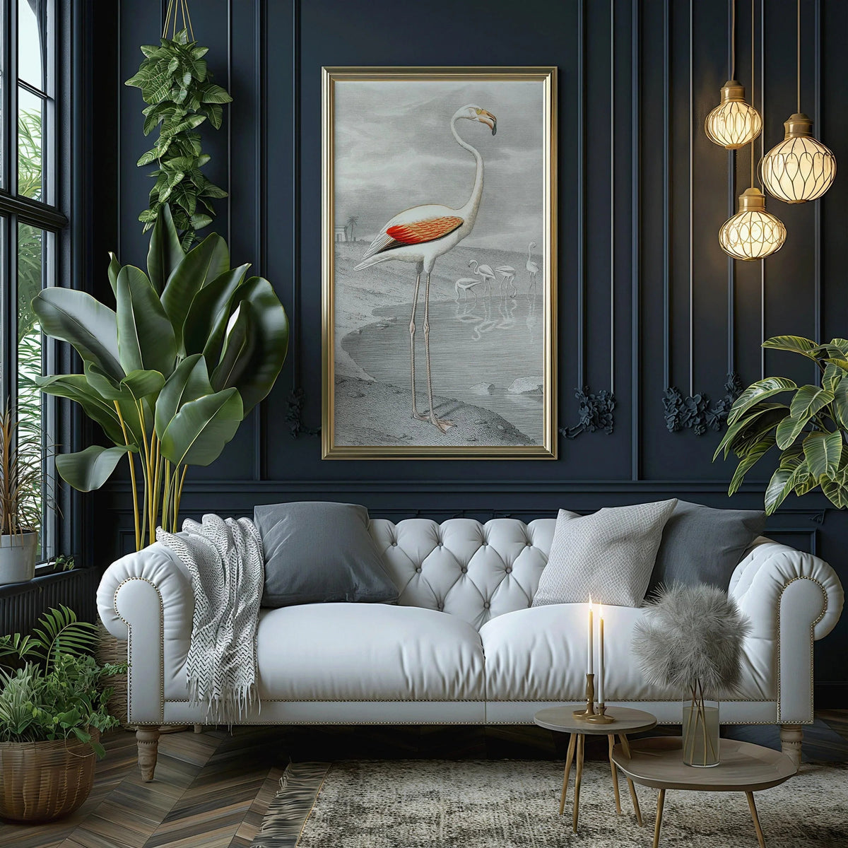 Vintage Flamingo Art Print by Edouard Travies (Handframed or Unframed) (2x1)