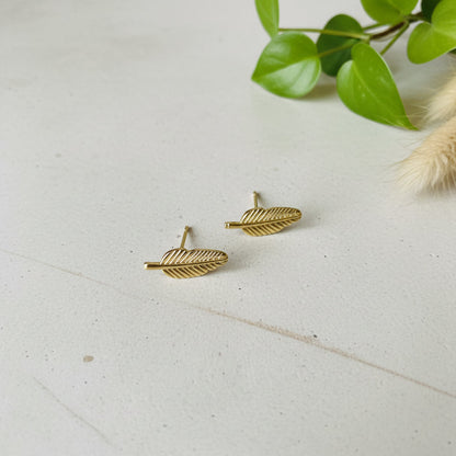 Leaf Stud Earrings - Gold Plate