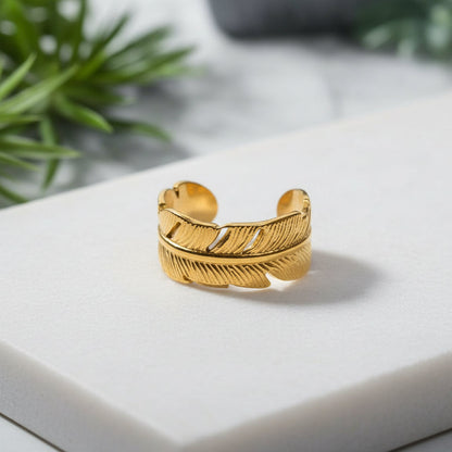 Bague Large Feuille - Plaqué Or