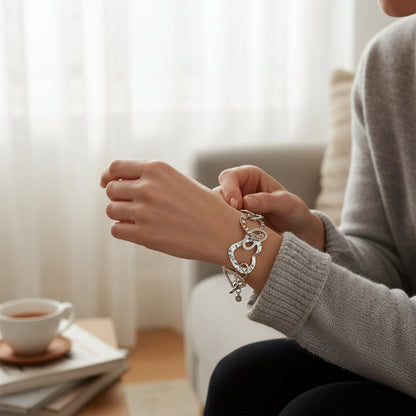Bracelet Cœur Entrelacé - Acier Inoxydable Gris