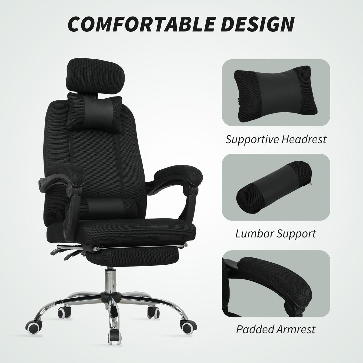 Brady Ergonomic Executive High Back Office Chair with Footrest and Lumbar Support-Black