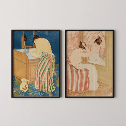 Mary Cassatt DUO DÉCLARATION - Femme se baignant et La Coiffure |  | Célèbre art impressionniste disponible encadré
