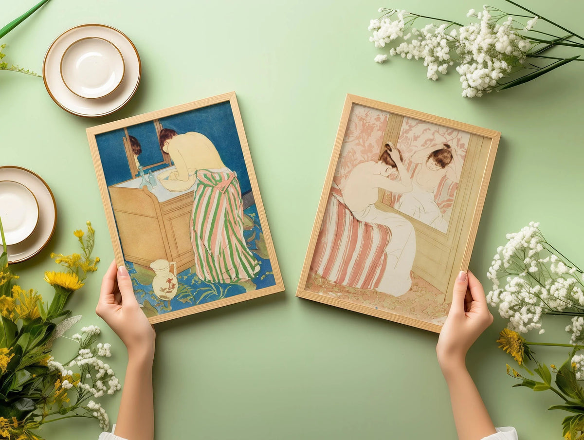 Mary Cassatt DUO DÉCLARATION - Femme se baignant et La Coiffure |  | Célèbre art impressionniste disponible encadré