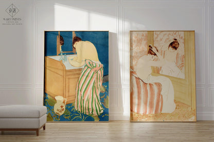 Mary Cassatt DUO DÉCLARATION - Femme se baignant et La Coiffure |  | Célèbre art impressionniste disponible encadré