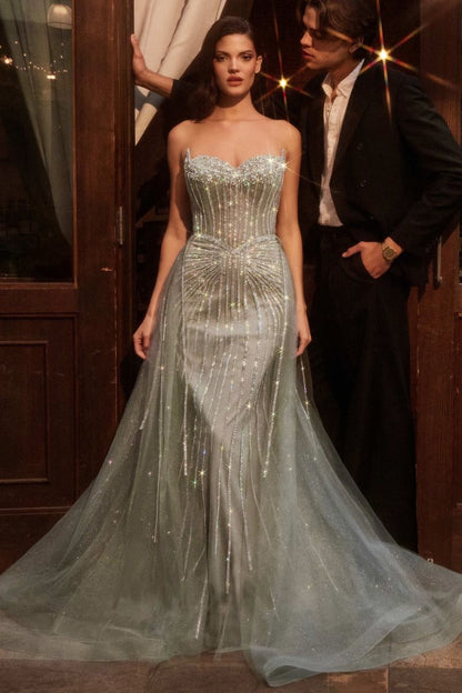 ROBE BUSTIER ORNÉE DE CRISTAUX AVEC SURJUPE