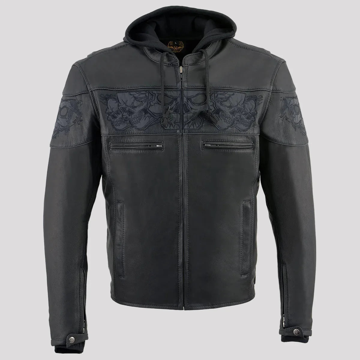 Milwaukee Leather Men's Crossover Scooter Jacket w/ Reflective Skulls & Full Sleeve Removable Hoodie
