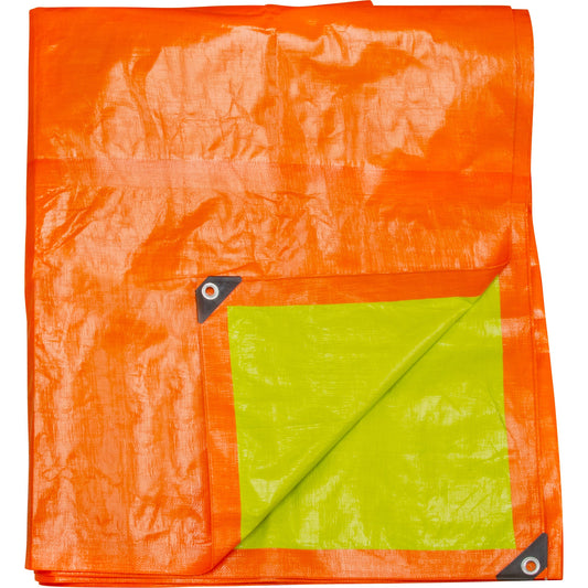 Bâche tissée haute visibilité et ultra résistante, polyéthylène, vert/orange, 6,1 m x 9,1 m x 0,3 mm