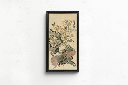 Impression Giclée Lion Chinois & Pivoines : Art Japonais Vintage