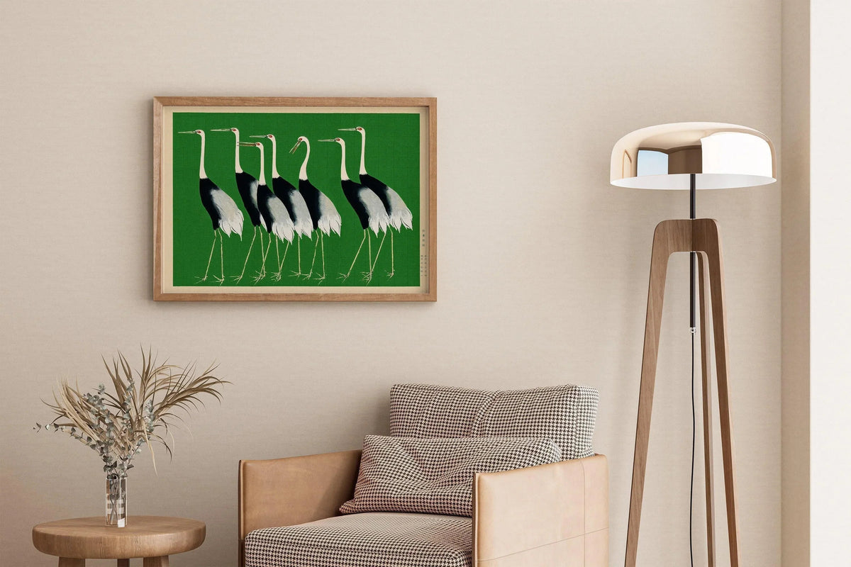 Ogata Korin - Cranes | PRINT | Vintage Japanese Art in Green (Available handframed or unframed)
