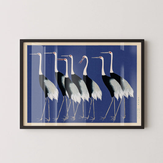 Estampe Grue d'Ogata Korin : Art japonais sur bois, Version bleue