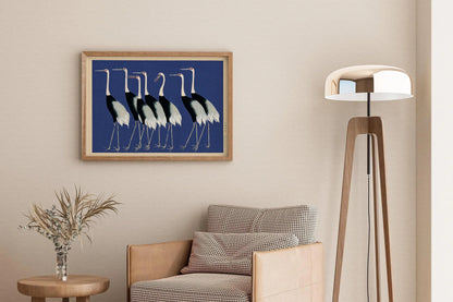 Ogata Korin Cranes Print: Japanese Woodblock Art, Blue Version