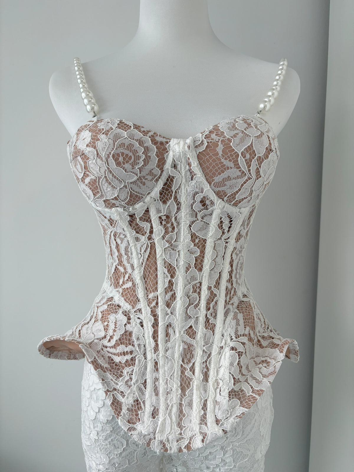 Ensemble Corset en dentelle florale et pantalon large