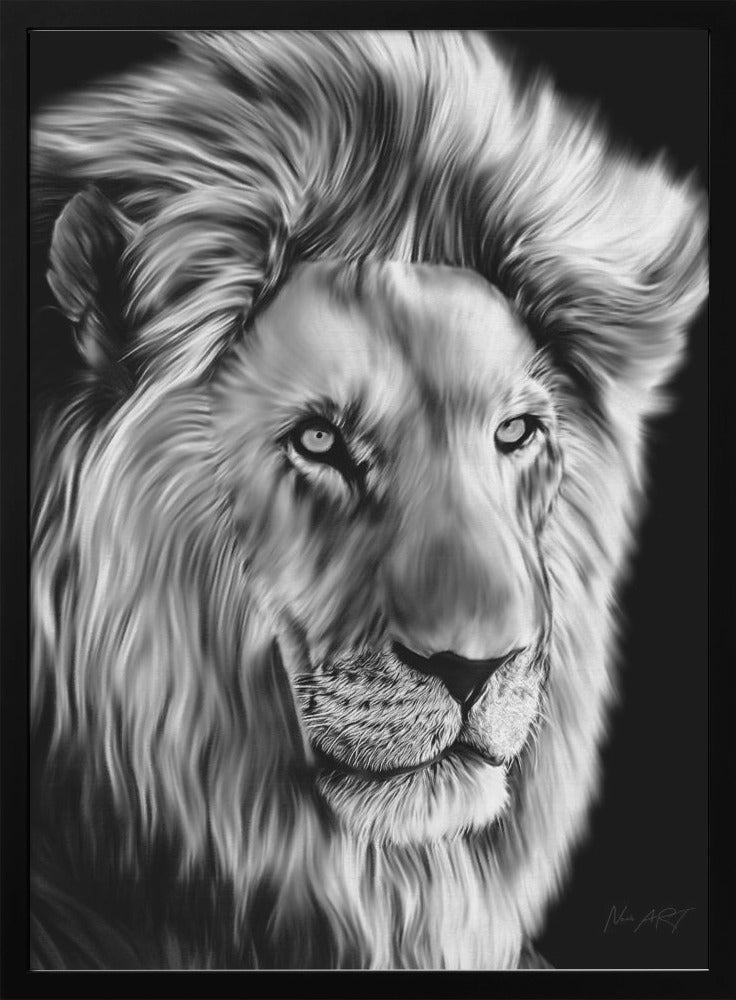 Monochrome Lion with Flowing Mane Canvas Wall Art | Leo II