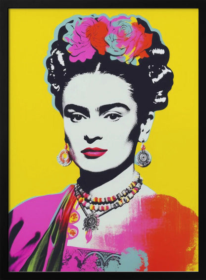 Frida Kahlo Portrait on Bright Yellow Canvas Wall Art | Oh Frids No 2