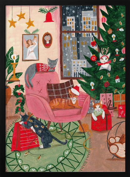 Wall art Christmas Cats in NY Canvas Print