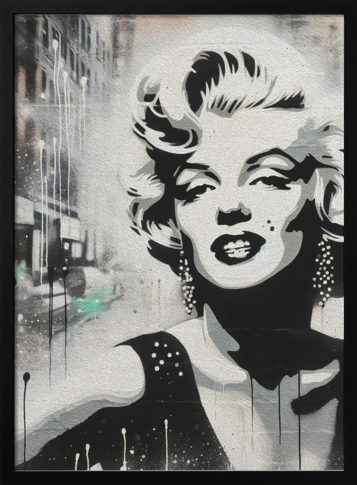 Marilyn Monroe Monochrome Street Art Portrait Canvas Wall Art