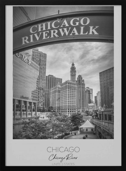 Black and White Chicago Riverwalk Canvas Wall Art
