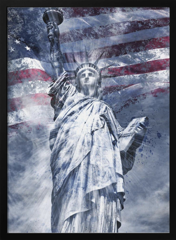 Blue Statue of Liberty American Flag Collage Canvas Wall Art | Modern Art STATUE OF LIBERTY | blue