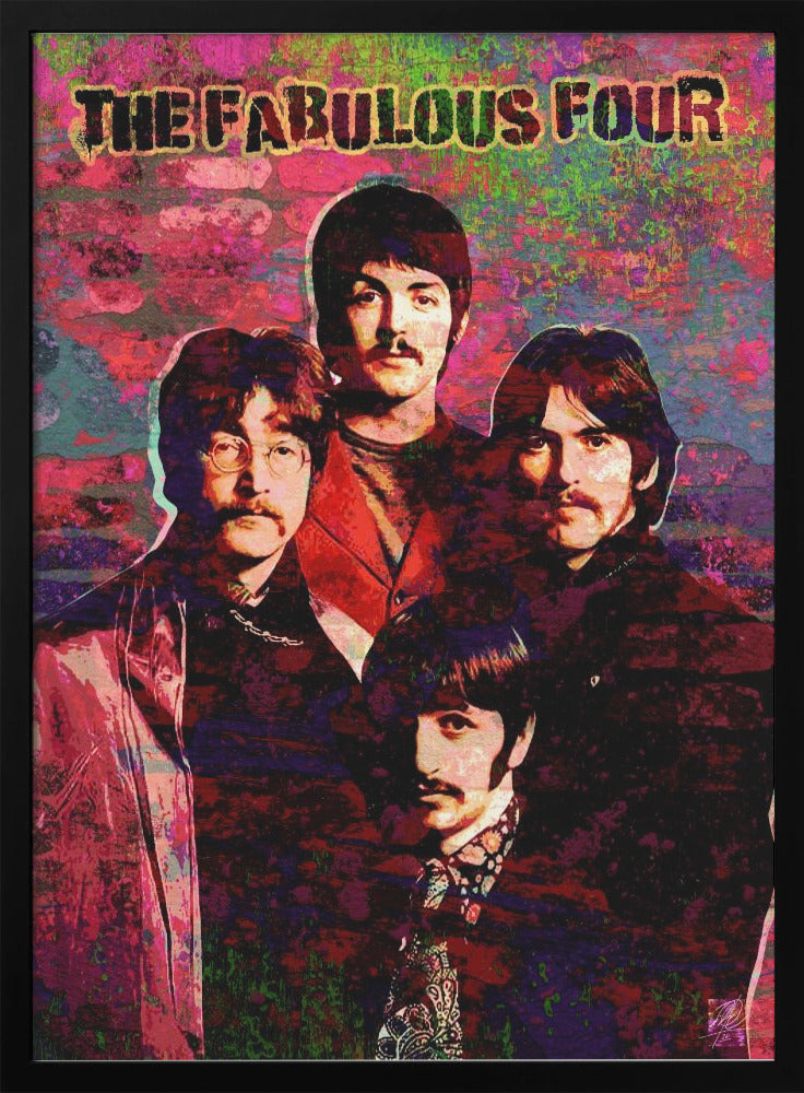 Fabulous Four Colourful Music Portrait Collage Canvas Wall Art