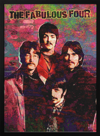 Fabulous Four Colourful Music Portrait Collage Canvas Wall Art