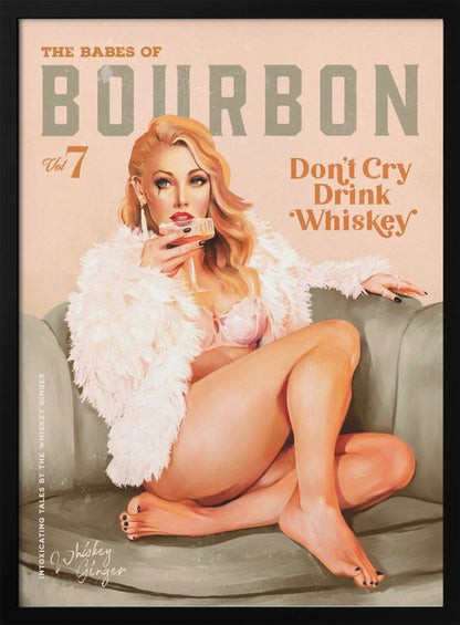 Whiskey Pinup with White Feather Wrap Canvas Wall Art | Babes of Bourbon Vol 7 Sexy Vintage Whiskey Pinup Girl