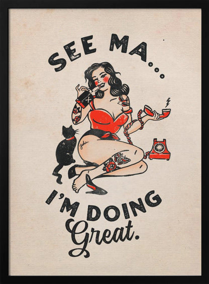 Funny Retro Pinup Woman and Cat Poster Canvas Wall Art | See Ma Poster Funny Vintage Pinup Girl & Cat