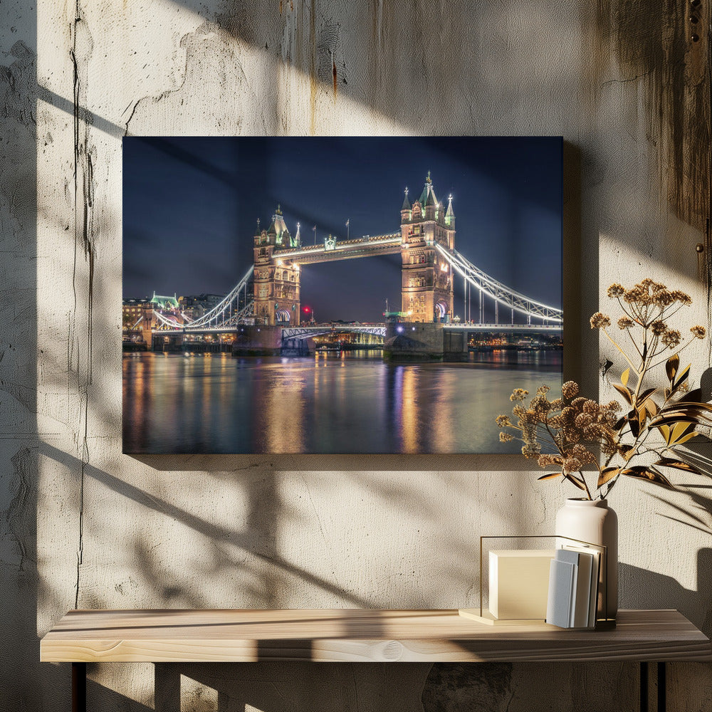 London Tower Bridge Illuminated at Night Canvas Wall Art
