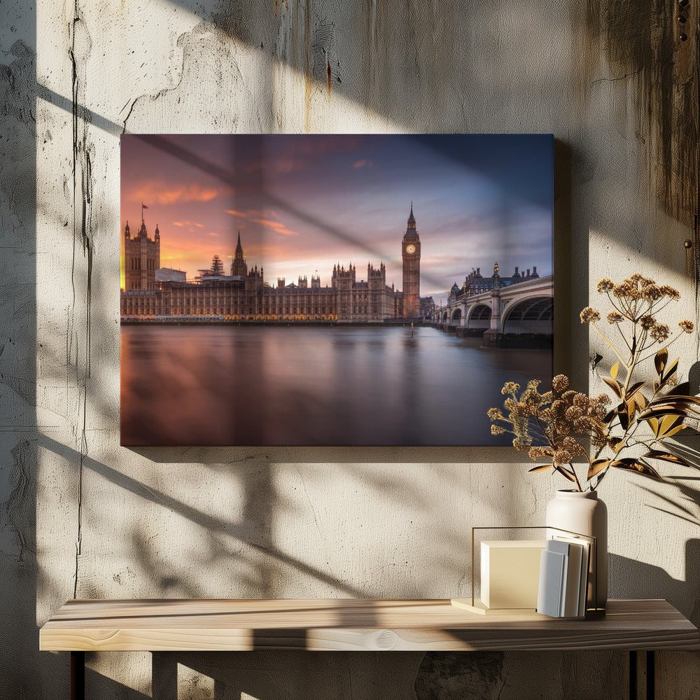 Palace of Westminster at Sunset Canvas Wall Art | London Palace of Westminster Sunset