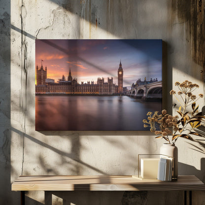 Palace of Westminster at Sunset Canvas Wall Art | London Palace of Westminster Sunset