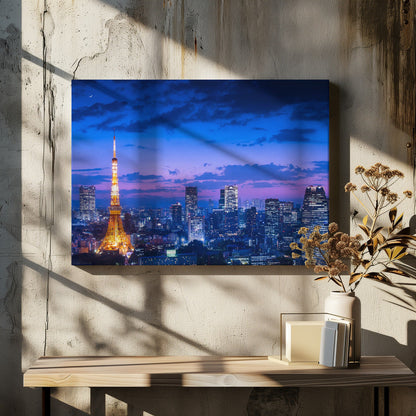 Tokyo Tower Blue Hour Skyline Canvas Wall Art | Tokyo night view