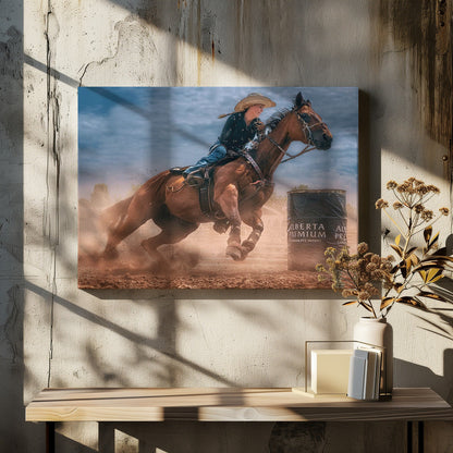 Western Horse and Rider Barrel Turn Canvas Wall Art | Charging and Turning