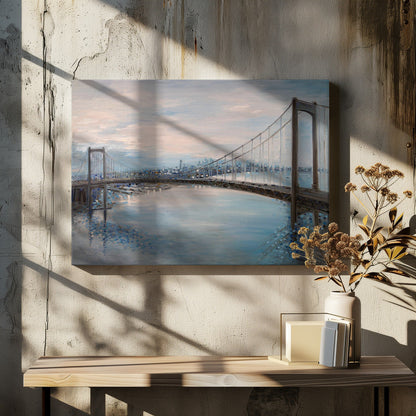 Soft Blue Walt Whitman Bridge Landscape Canvas Wall Art | Ermilkina Waltwhitmanbridge Oil