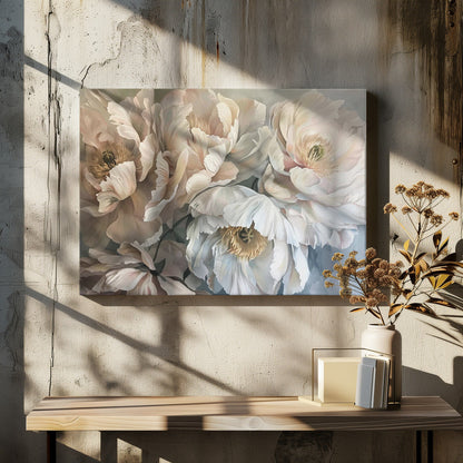 Soft White and Blush Flower Painting Canvas Wall Art | Poster Flower Paint 1