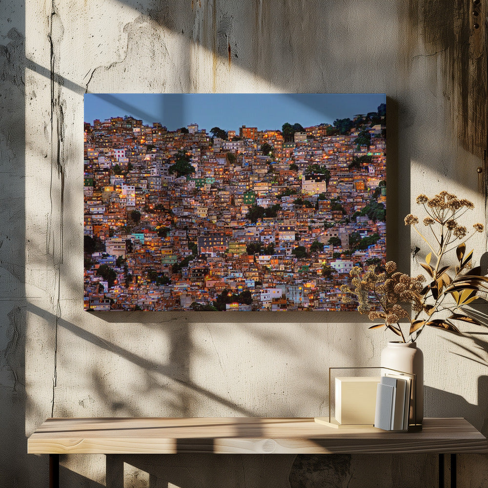 Rocinha Hillside at Nightfall Canvas Wall Art | Nightfall in the Favela da Rocinha