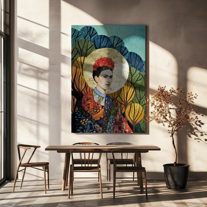 Frida Kahlo Decorative Botanical Portrait Canvas Wall Art | Frida Loves Klimt