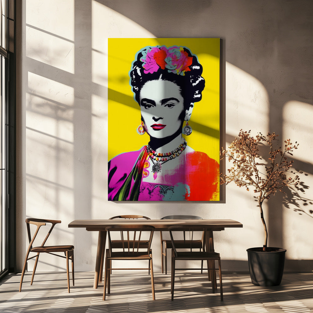 Frida Kahlo Portrait on Bright Yellow Canvas Wall Art | Oh Frids No 2