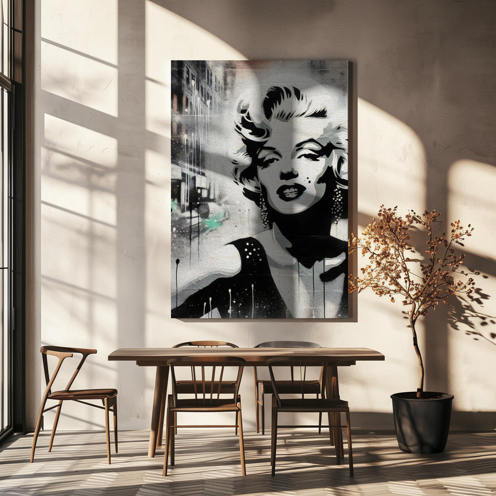 Marilyn Monroe Monochrome Street Art Portrait Canvas Wall Art