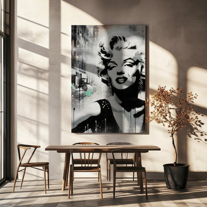 Marilyn Monroe Monochrome Street Art Portrait Canvas Wall Art